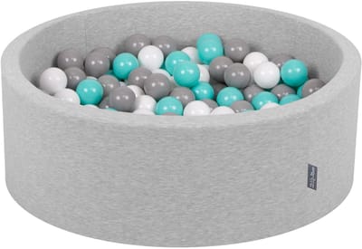 KiddyMoon ballenbad 90x30cm - 200 ballen ∅ 7cm ballenbad met kleurrijke ballen voor baby's kinderen rond - lichtgrijs:wit/grijs/licht turquoise
