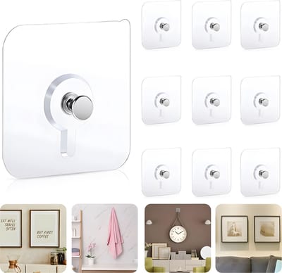 Zelfklevende Spijkers - 10 Stuks - Klevende Plakspijkers - Ophangsysteem - Handdoekhaak - Plakhaakjes - Plakschroef - Schilderijhanger - Platte Kop - Zonder Boren - Sterk Draagvermogen - Wandhaken - Haak