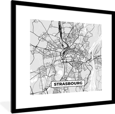 Fotolijst incl. Poster - Plattegrond - Kaart - Stadskaart - Frankrijk - Strasbourg - 40x40 cm - Posterlijst