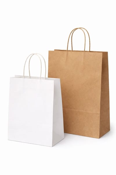 50 x papieren draagtassen Van Kraftpapier met gedraaid handgrepen bruin en wit 2 afmetingen 25 stuks 18x8x22cm en 25 stuks 22x10x28cm / papieren tassen Kraft Papieren Tasjes Met Handvat/ Cadeautasjes / Zakjes/ 2 formaten