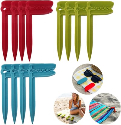 12 delige Strandhanddoekclips - Handdoekhouder clips - Picknickmat clips - Winddichte campingmat clips - Strand accessoires - Voor strand, kamperen, picknicks, reizen (7,5*15 cm - Diverse kleuren)