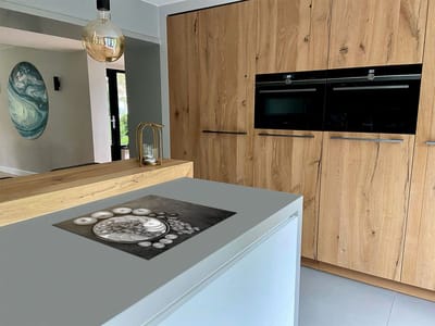 Chefcare Inductie Beschermer Vruchtensalade op Zwarte Marmer - Fruitsalade - Fruit - Zwart Wit - 65x50 cm - Afdekplaat Inductie - Kookplaat Beschermer - Inductie Mat