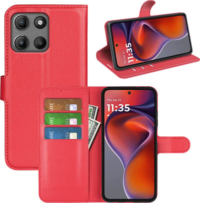 MobyDefend Hoesje - Geschikt voor Motorola Moto G15 / G15 Power / G17 / G17 Power - Kunstleren Wallet Book Case (Sluiting Voorkant) - Rood