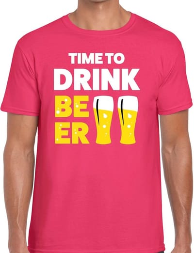 Time to drink Beer - tekst t-shirt - roze - voor heren - Thema feest shirts - BIER Drinken - Drank - Festival - Carnaval S