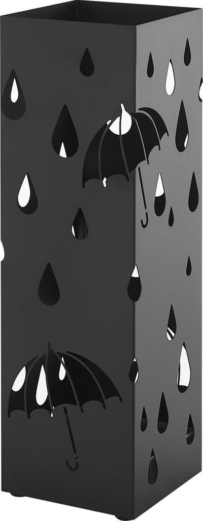 ACAZA Paraplubak - Paraplubak Zwart met Regen Motief - 49 cm Hoog - Paraplubak Vierkant - Parapluhouder - Metaal - Paraplubakken voor Paraplu's en Wandelstokken