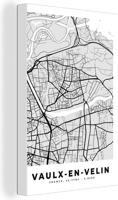 Canvas Schilderij Vaulx-en-Velin – Plattegrond - Frankrijk – Kaart – Stadskaart - 20x30 cm - Wanddecoratie