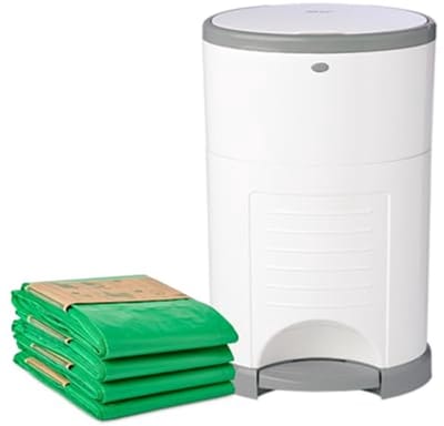 Diaper Dekor EKO Classic Luieremmer Geschenkset, Wit | ALLEEN Milieuvriendelijke Luieremmer Gemaakt van 70% Gerecycleerde Materialen | Wordt geleverd met een voorraad van maximaal een jaar aan Diaper