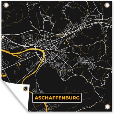 Tuin poster Goud – Duitsland – Plattegrond – Gold – Stadskaart – Kaart – Aschaffenburg - 200x200 cm - Tuindoek