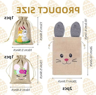 Easter tasjes voor kinderen - Set van 2 met konijnentassen van katoen en jute - 20x62 cm - Groene kleur, ideaal voor Pasen en cadeaus