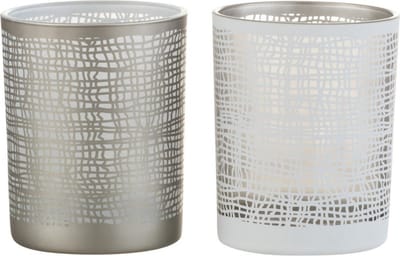 Waxinelichthouder Glas Wit/Grijs 2 st. - 12.5 cm
