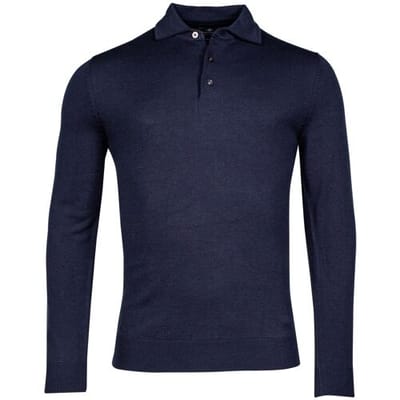 Baileys Trui Merino Blend Pullover Polo Collar Buttons Single Knit Navy / male