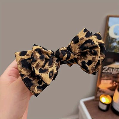 1 pièce Pince à cheveux vintage à nœud imprimé léopard premium L'accessoire pour cheveux convient aux femmes à porter jaune