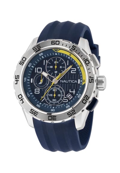 Nautica Nst Quartz Analoog Horloge Blauw Material 100% Roestvrij Staal & 100% Siliconaarmband 47 mm NAPNSS301, NAPNSS302