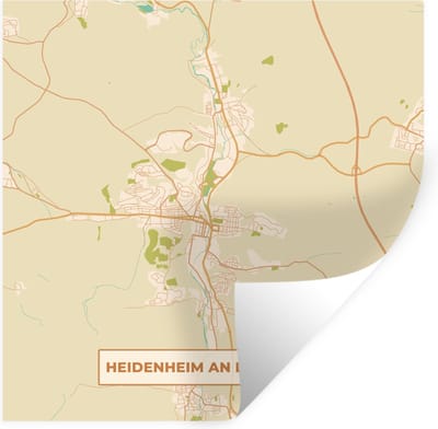 Muurstickers - Sticker Folie - Vintage - Stadskaart - Heidenheim an der Brenz - Kaart - Plattegrond - 100x100 cm - Plakfolie - Muurstickers Kinderkamer - Zelfklevend Behang XXL - Zelfklevend behangpapier - Stickerfolie