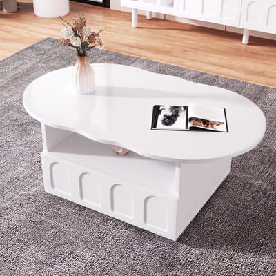 Sweiko Salontafel, Wolkvormige Salontafel met Laden en Opbergvakken, Wit