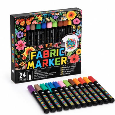 Textielmarkers - set met 24 kleuren - tekenen op stof - voor kleding en canvas - basisverpakking