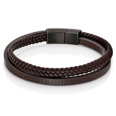 Mendes Minimalistische Heren Armband van Leer - 2 Strengen, Bruin-23cm