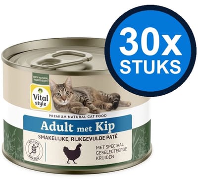 30x VITALstyle Adult met Kip - Kattenvoer Natvoer Blik - 200g