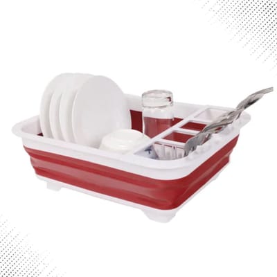Siliconen vaatdroger, opvouwbaar afdruiprek- Camping - Caravan - Camper - Opvouwbaar - Afwasrek - Wit en Rood