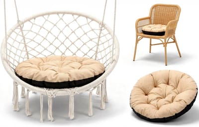 Stoelkussen Rond 60 cm – Zitkussen voor Tuinstoel Rotan & Schommelstoel – zachte ronde zitting waterafstotend voor Terras Balkon Tuin Binnen en Buiten Beige Schaduw B