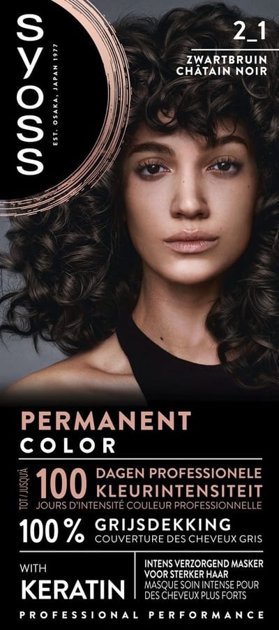 SYOSS Permanent Coloration 2-1 - Haarverf - Permanente Haarkleuring - Zwart Bruin – Grijsdekking – Vermindert Haarbreuk - 1 Stuk