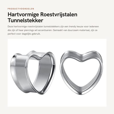 Dailygoods- Trompettunnelstekker Hartvormig - Roestvrij Staal - Expanderpiercing - Oormeetinstrument - Cadeau - 25 mm Geschenkverpakking - Piercing