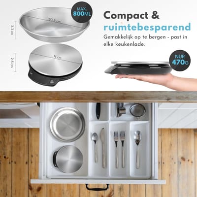 Quvo® Keukenweegschaal digitaal met kom - Keukenweegschaal - Keukenweegschaal digitaal - Zilver - 20cm x 18cm x 4cm