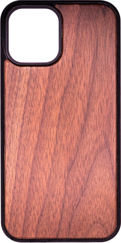 Houten Telefoonhoes Geschikt Voor Iphone 12 PRO MAX - Houten Telefoonhoes - Houten Case - Walnoot Hout - Zwart - Beschermende Bumper