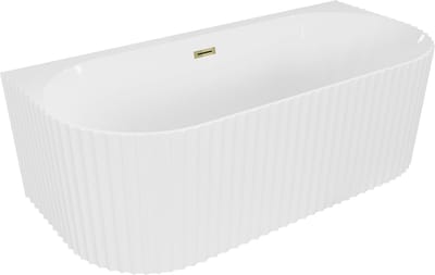 Mexen Sella vrijstaande wandbadkuip geribbeld 170 x 80 , wit glans, overloop goud - 52711708000-50
