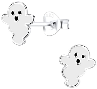 Joy|S - Zilveren spook oorbellen - 7 x 8 mm - wit - halloween oorknoppen