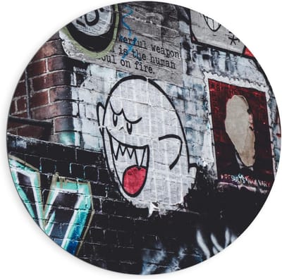 Dibond Wandcirkel - Muur versierd met Graffiti  - 90x90cm Foto op Aluminium Wandcirkel (met ophangsysteem)