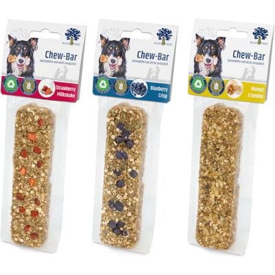 3 stuks Blue Tree Chew-Bar Aardbeien Milkshake, Walnoot Crumble, Bosbes Crisp hondensnacks