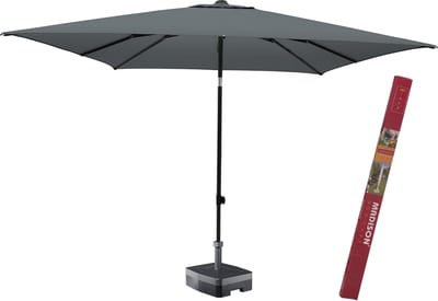 Parasol Rechthoek met voet en hoes | Kantelbare en rechthoekige parasol Grijs | Madison Corsica 200 x 250 cm