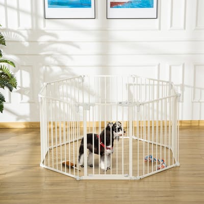 MIVRAY Puppyren – 8 Panelen 60 x 76 cm – Opvouwbaar Met Deur – Kunststof – Wit – Flexibel Vrijstaand Veiligheidshek Voor Binnen