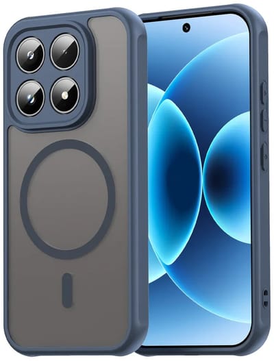 MobyDefend Hoesje - Geschikt voor Xiaomi 17 - Case Geschikt voor MagSafe - Mat Transparant Met Gekleurde Rand - Blauw
