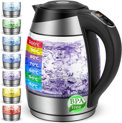 QORA® Waterkoker met Temperatuurregeling - Waterkoker - Zwart - 22cm x 19cm x 25cm