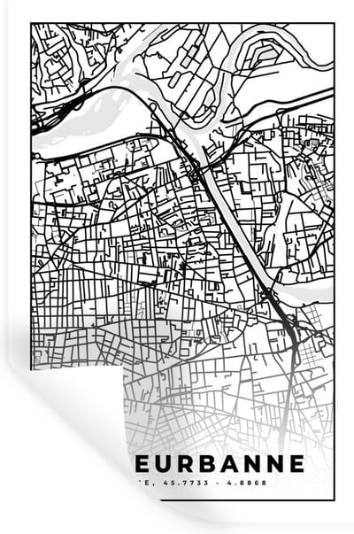Muurstickers - Sticker Folie - Frankrijk - Plattegrond - Villeurbanner - Stadskaart - Kaart - Zwart wit - 20x30 cm - Plakfolie - Muurstickers Kinderkamer - Zelfklevend Behang - Zelfklevend behangpapier - Stickerfolie