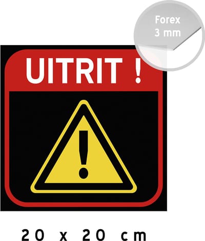 Pictogram/ bord | "Uitrit!" | 20 x 20 cm | Let op | Uitroepteken | Opgelet | Inrit | Vrijhouden | Vrijlaten | Zwart | 1 stuk