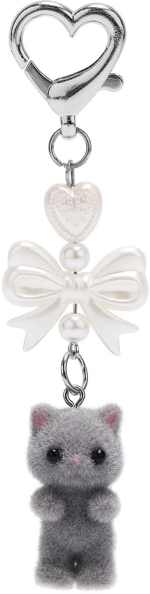 Dailygoods- Sleutelhanger Schattige Fuzzy Kat - Sleutelhanger met Hartdecoratie - Sleutelhanger voor Vrouwen - Rugzak/Tas Ornament - 10,5 cm Lang - Duurzaam Materiaal - Sleutelring