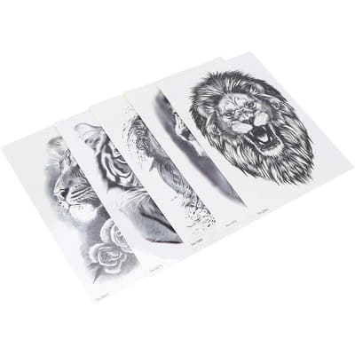 5 Feuilles Autocollant Tatouage Temporaire Motif Animal Homme Étanche Accessoire Autocollant Tatouage gray