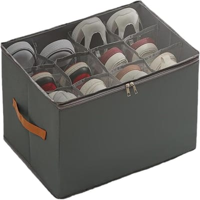 Opvouwbare Schoenendoos - Stapelbare Opberger - Schoenen Opbergen - Transparant Deksel - 43x32x30 cm - Grijs