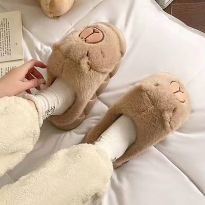 Pantoufles Capybara Douces et Chaleureuses Décontractées Mignonnes Animal Fourrure Capibara Pantoufles Peluche Adorable Hiver Moelleuses Kapibara Diapositives Intérieur 40-41 beige