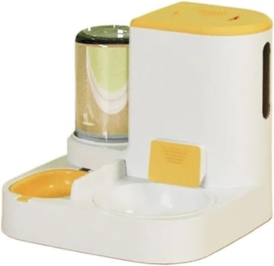 Automatische voerbak - Huisdier dispenser - Huisdieren voeren - Gescheiden nat droog - Grote capaciteit - Geel