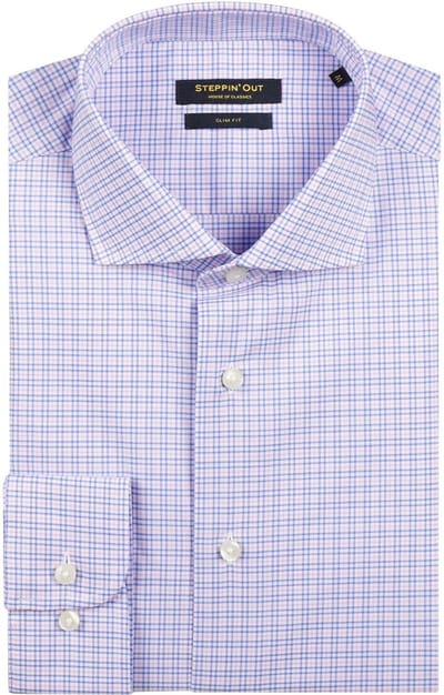 Steppin' Out Overhemd Slim-Fit Ruiten Blauw Rood - Maat XL - Heren