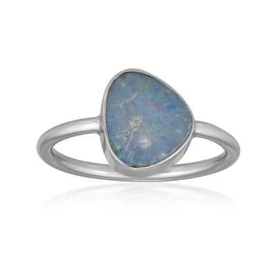 Cavill - Zilveren ring met 2,1 ct Opaal Doublet - 925 Sterling Zilver - Fancy Cut - Moderne Elegante Damesring - Open Band - Maat 16-21