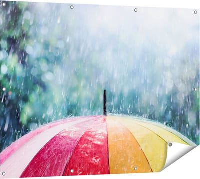 Gards Tuinposter Regenboog Paraplu met Regen - 120x90 cm - Tuindoek - Tuindecoratie - Wanddecoratie buiten - Tuinschilderij