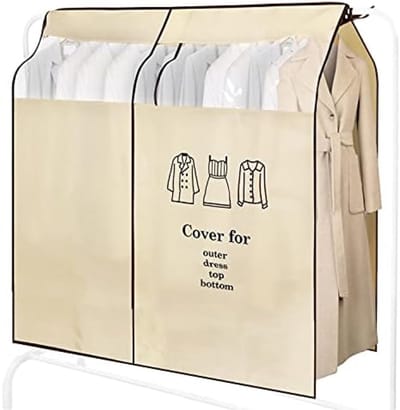 PromoHome Ademende Stofdichte Kledingbeschermhoes met Transparant Venster - 120x150 cm - Beige - Beschermhoes voor Kledingrekken en Kasten