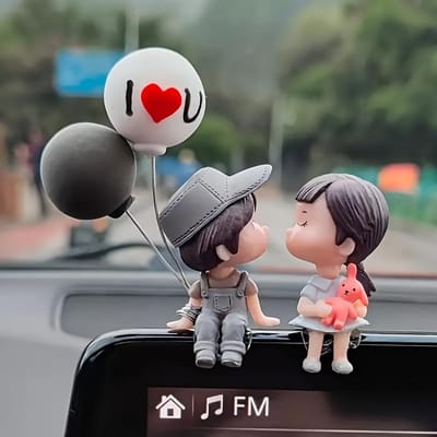 1 pièce Ornement ballon couple pour voiture, Pendentif ballon couple pour voiture, Décoration figurine dessin animé pour voiture, Ornement de maison pour filles grise