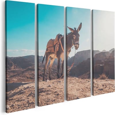 Artaza Canvas Schilderij Vierluik Ezel In De Woestijn Met Helder Blauw Lucht - 80x60 - Foto Op Canvas - Canvas Print