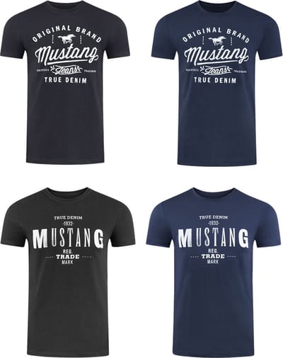 Mustang Heren T-Shirt 4-pack Mustang heren-T-shirt regular fit Veelkleurig 5XL Ronde Hals Volwassenen Opdruk Print Shirts